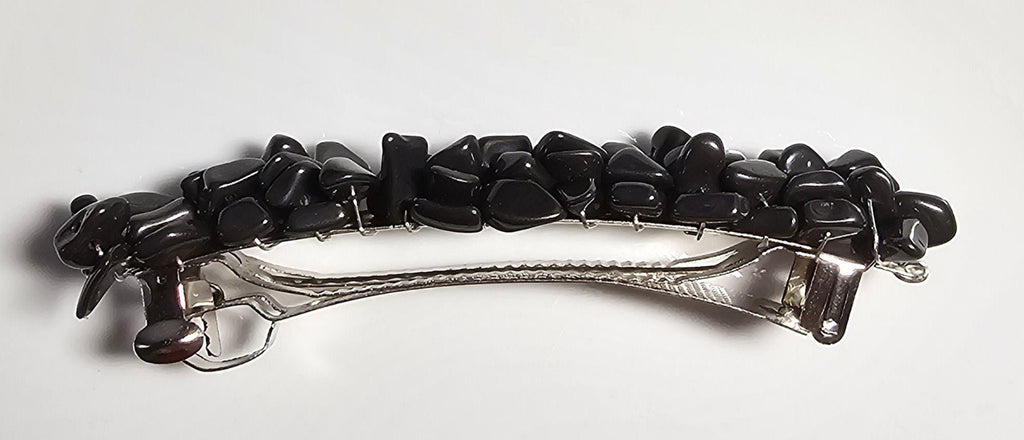 Hematite Chip Barrette | Wire Wrapped Gemstone Hair Clip - Gray Cat Manor Designs