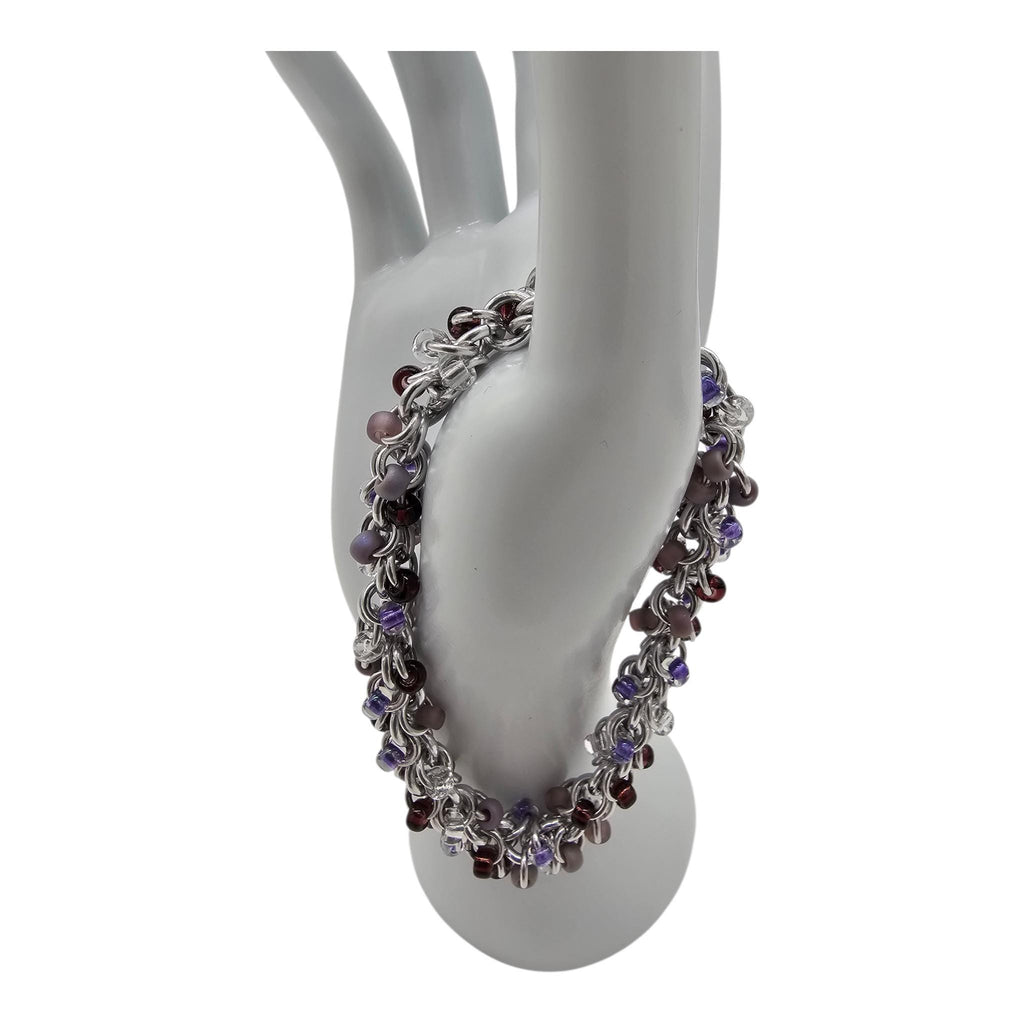 Purple Beaded Shaggy Loop Chainmail Bracelet & Anklet | Anodized Aluminum with Glass Beads - Gray Cat Manor Designs