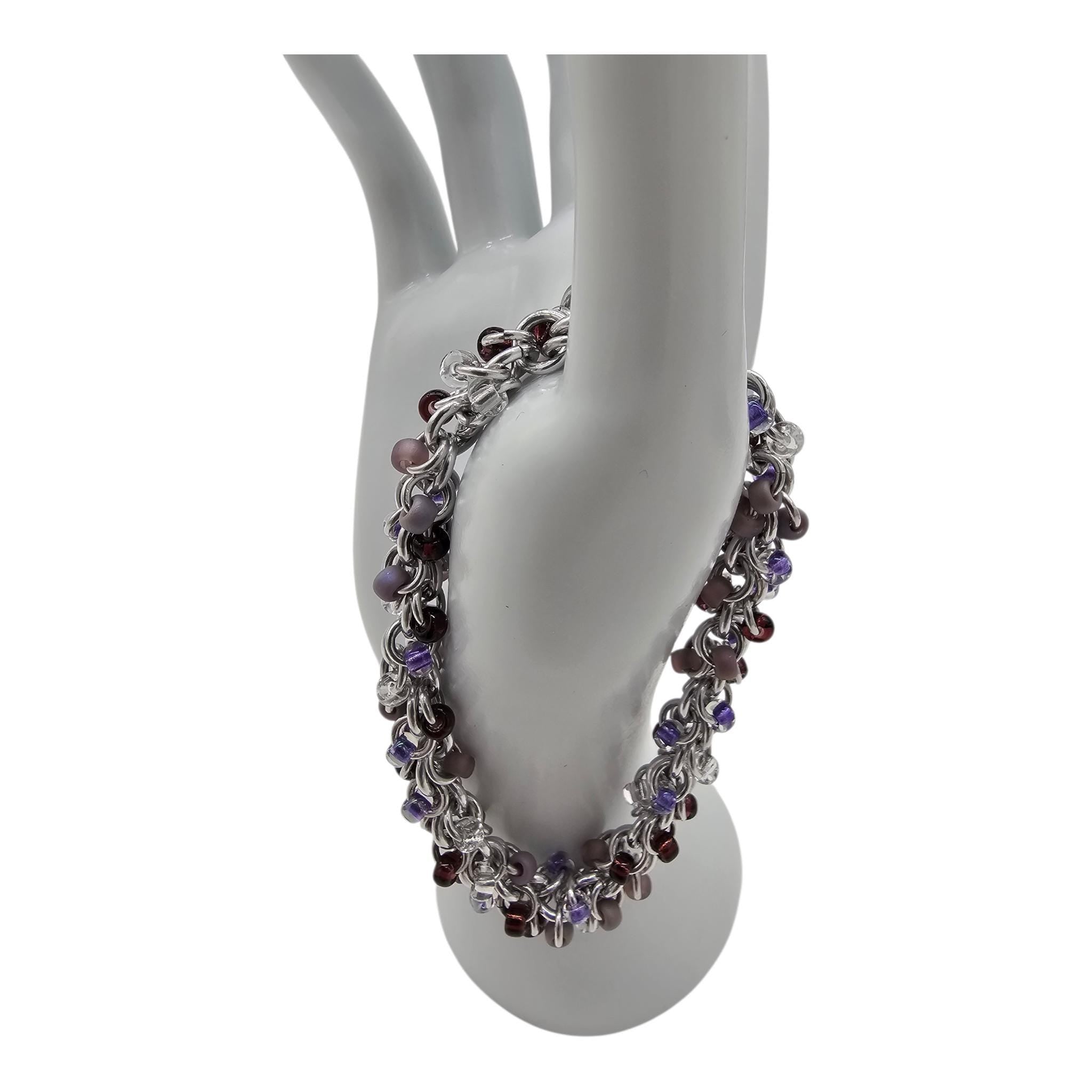 Purple Beaded Shaggy Loop Chainmail Bracelet & Anklet | Anodized Aluminum with Glass Beads