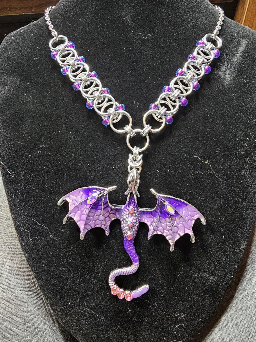 Purple & Silver Dragon Chainmail Choker | Handmade Helm Weave Statement Necklace - Gray Cat Manor Designs