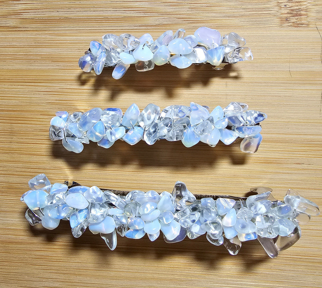 Opalite Chip Barrette | Wire Wrapped Gemstone Hair Clip