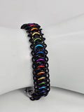 LGBTQIA Pride Chainmail Bracelet & Anklet | Black & Rainbow Vertebrae Weave - Gray Cat Manor Designs