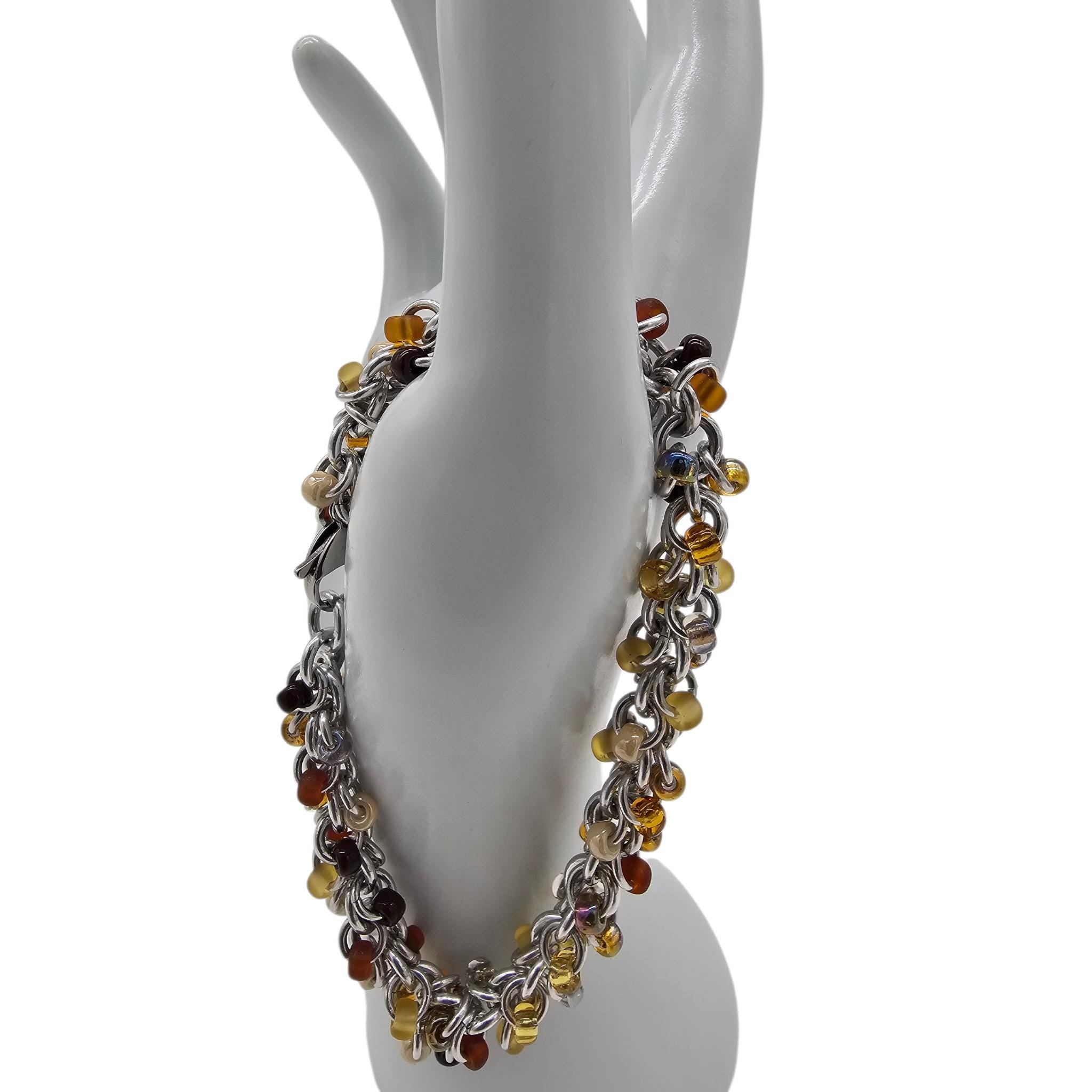 Honey Beaded Shaggy Loop Chainmail Bracelet & Anklet | Anodized Aluminum with Glass Beads