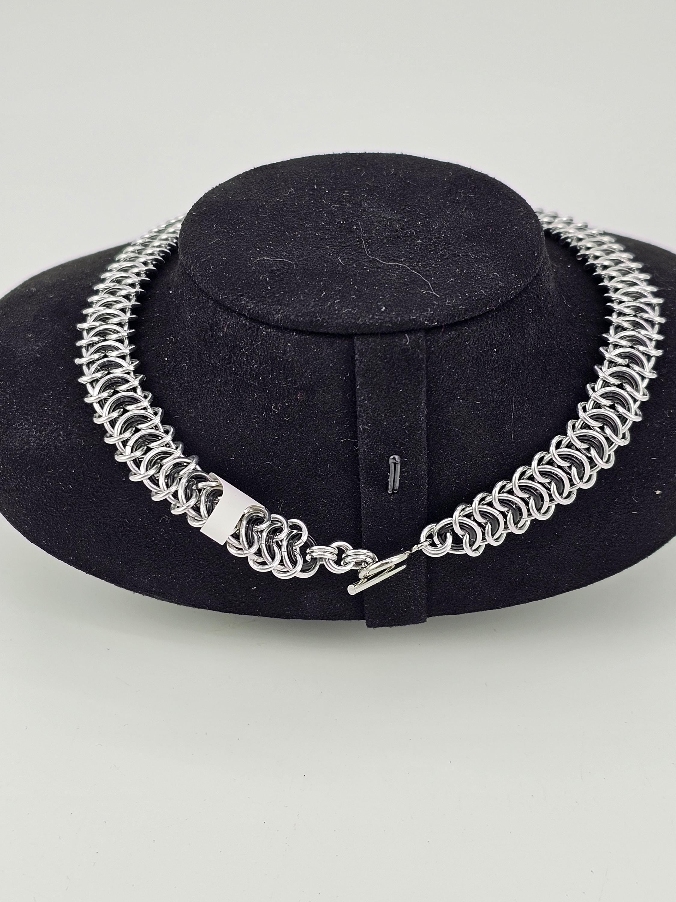 Crescent Moon Chainmail Choker | Vertebrae Weave Witchy Celestial Necklace