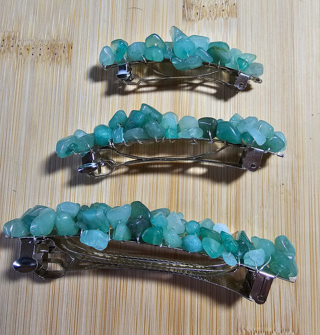 Green Aventurine Chip Barrette | Wire Wrapped Gemstone Hair Clip