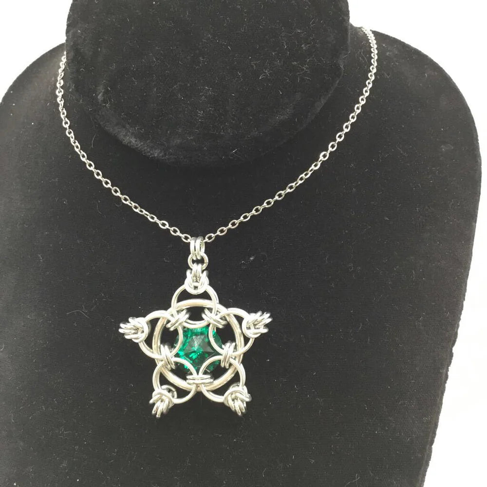 "You're a Star" Crystal Birthstone Chainmail Pendant | Handmade Medieval Witchy Necklace - Gray Cat Manor Designs