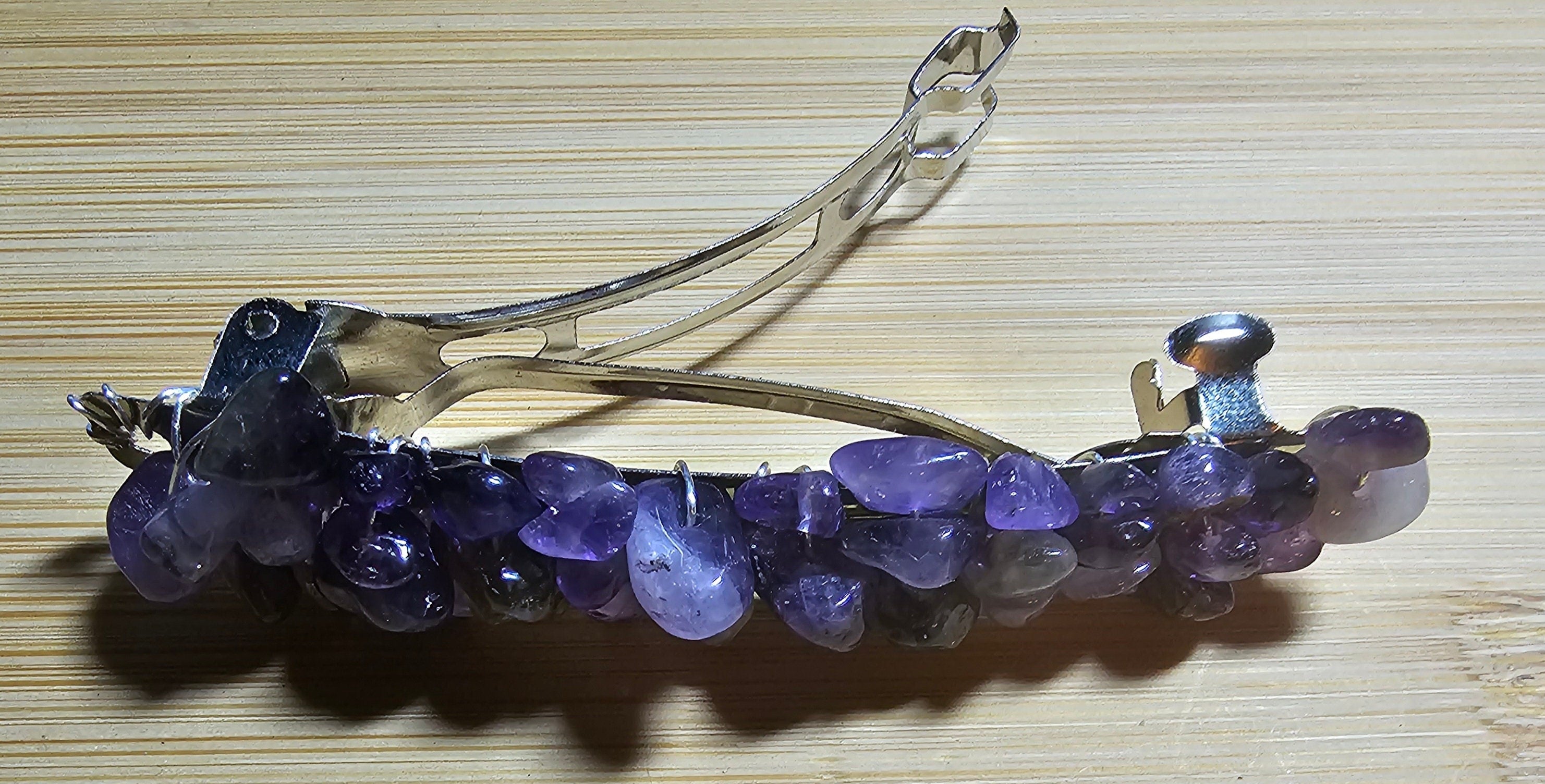 Amethyst Crystal Chip Barrette | Wire Wrapped Gemstone Hair Clip in 3 Sizes - Gray Cat Manor Designs