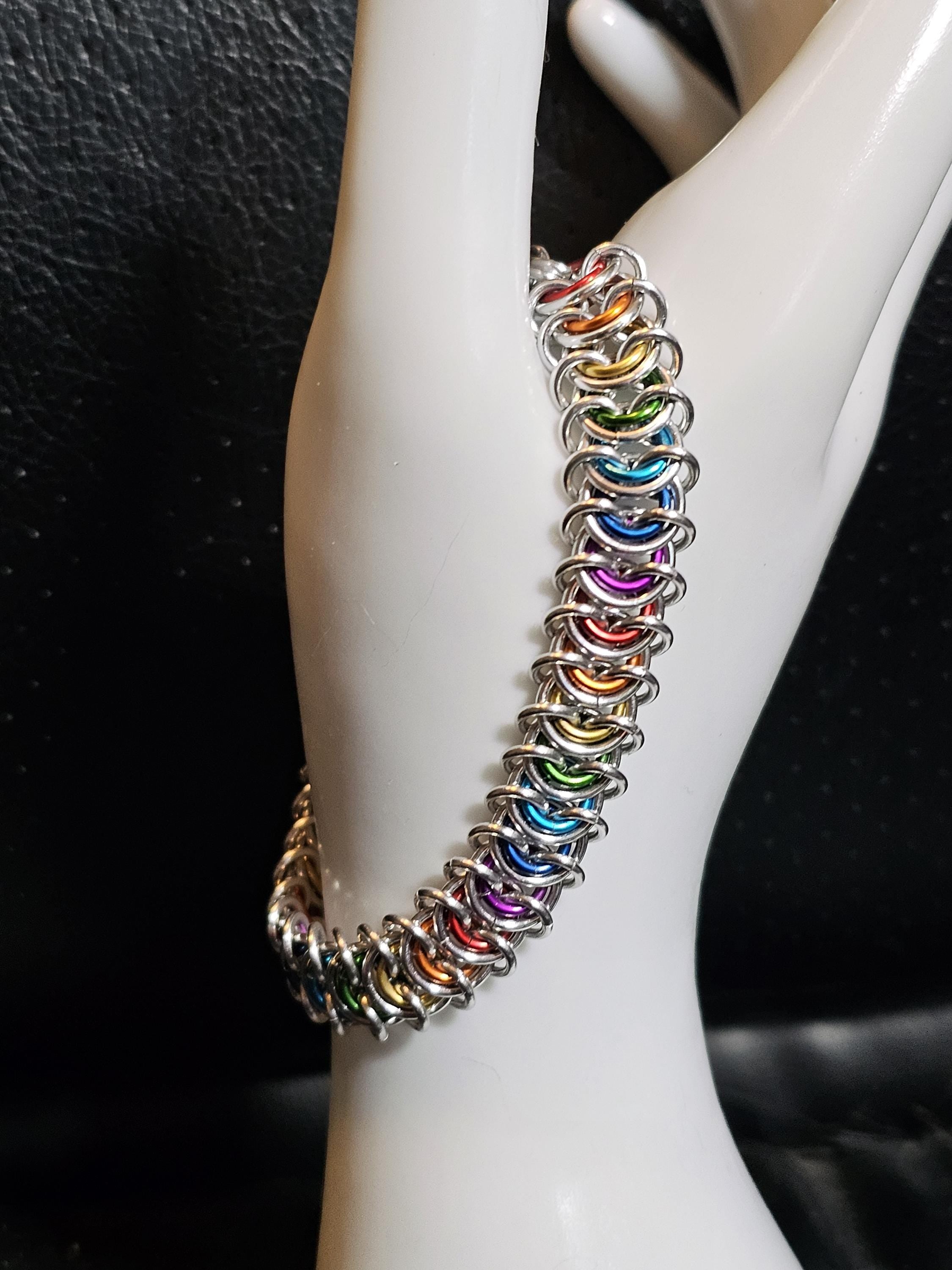 Rainbow Pride Chainmail Bracelet & Anklet | Vertebrae Weave Hypoallergenic Aluminum