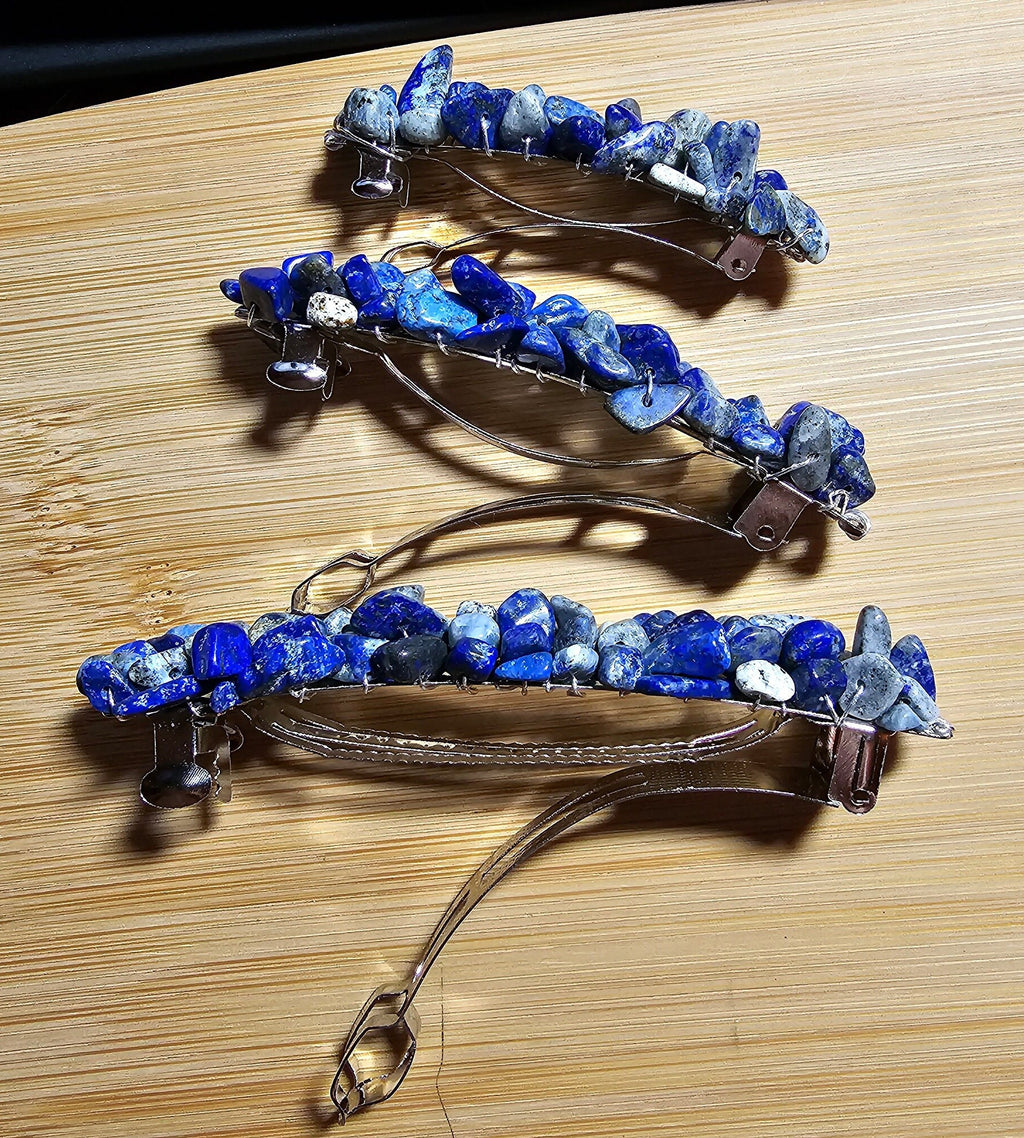 Lapis Lazuli Wire Wrapped Barrette | Gemstone Hair Clip in 3 Sizes