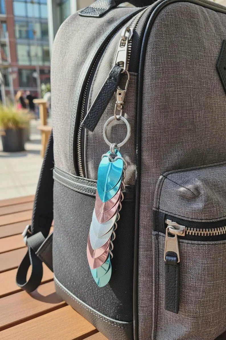 Dragon Scale Pride Flag Fidget Clacker Keychain Chainmail - Gray Cat Manor Designs