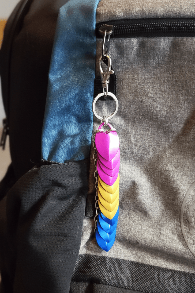 Dragon Scale Pride Flag Fidget Clacker Keychain Chainmail - Gray Cat Manor Designs