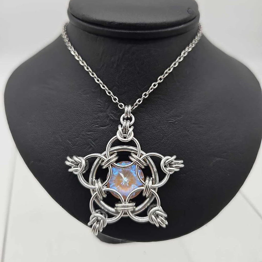 "You're a Star" Crystal Birthstone Chainmail Pendant | Handmade Medieval Witchy Necklace - Gray Cat Manor Designs