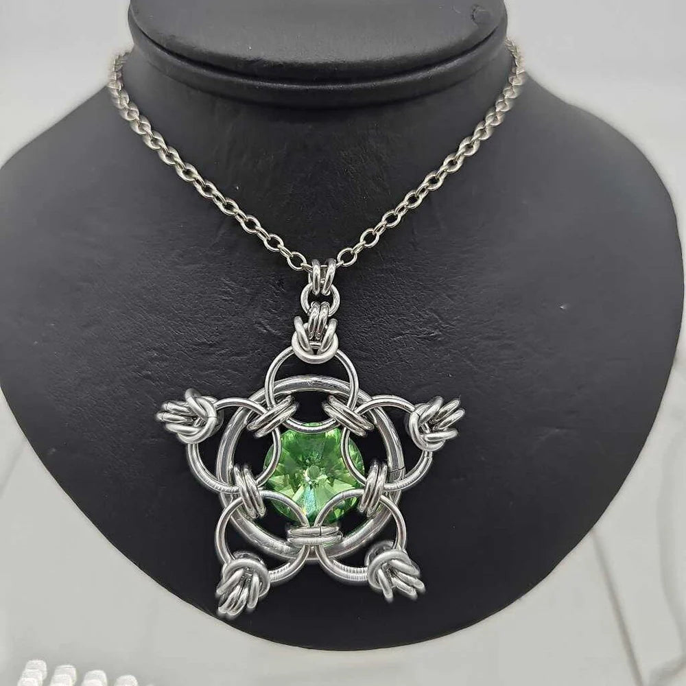 "You're a Star" Crystal Birthstone Chainmail Pendant | Handmade Medieval Witchy Necklace - Gray Cat Manor Designs