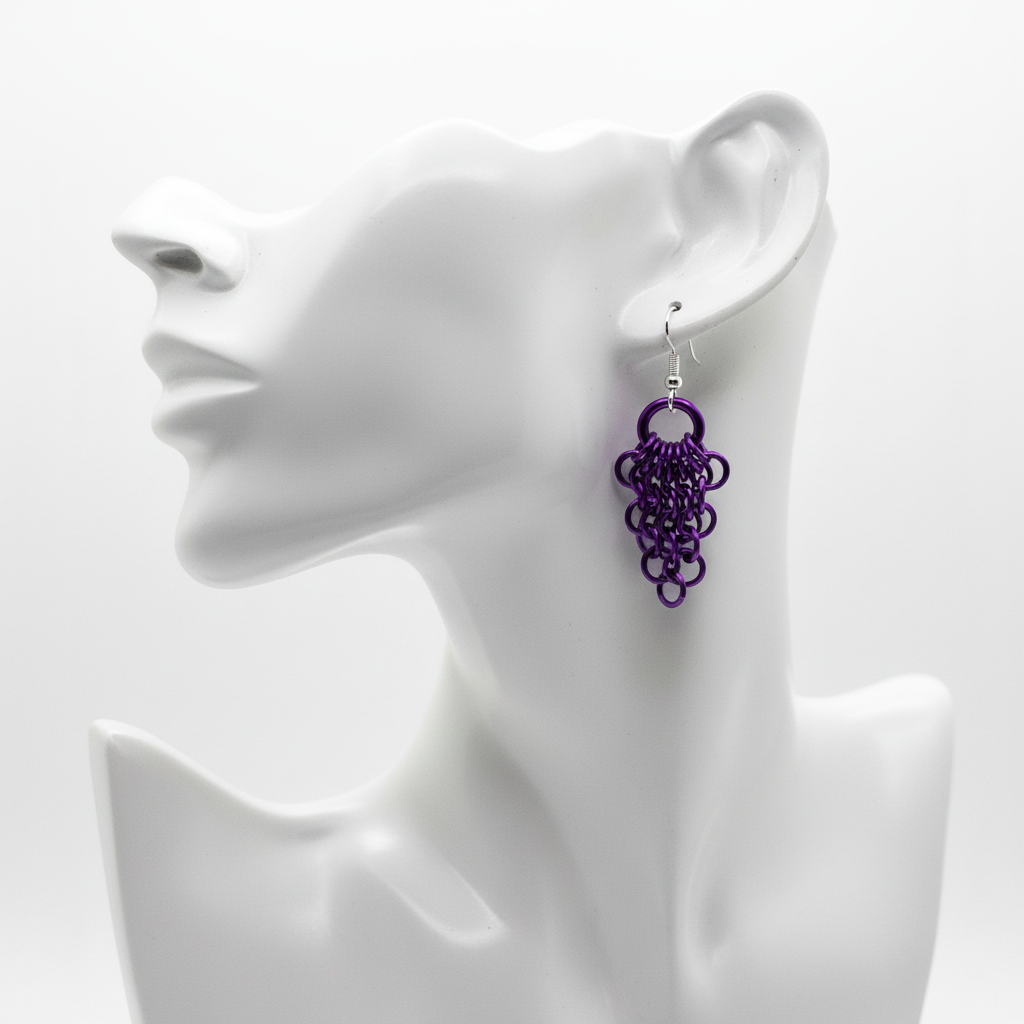 Purple Chainmail Fan Earrings Product Photo