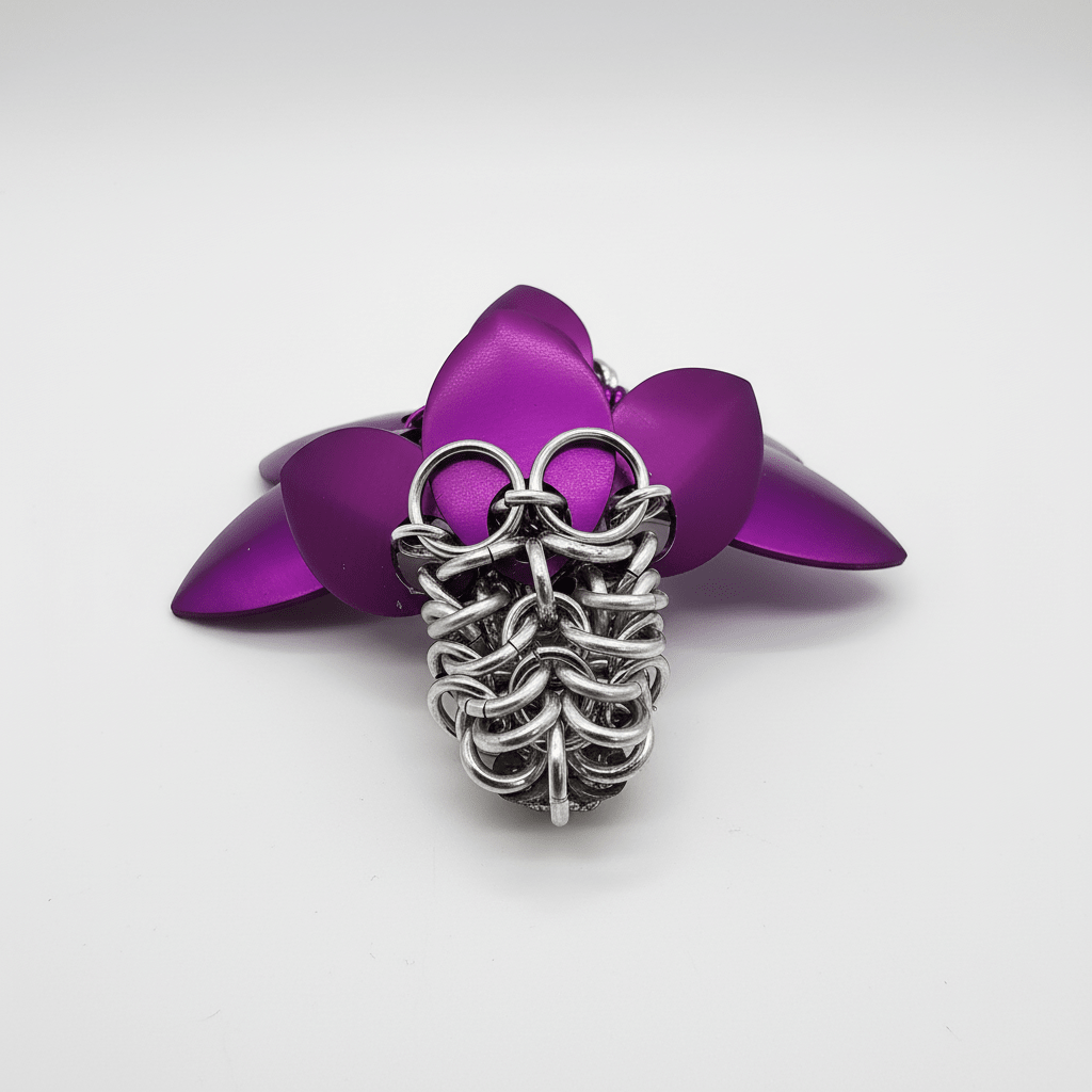 Purple & Silver Chainmail Dragon Barrette - Gray Cat Manor Designs