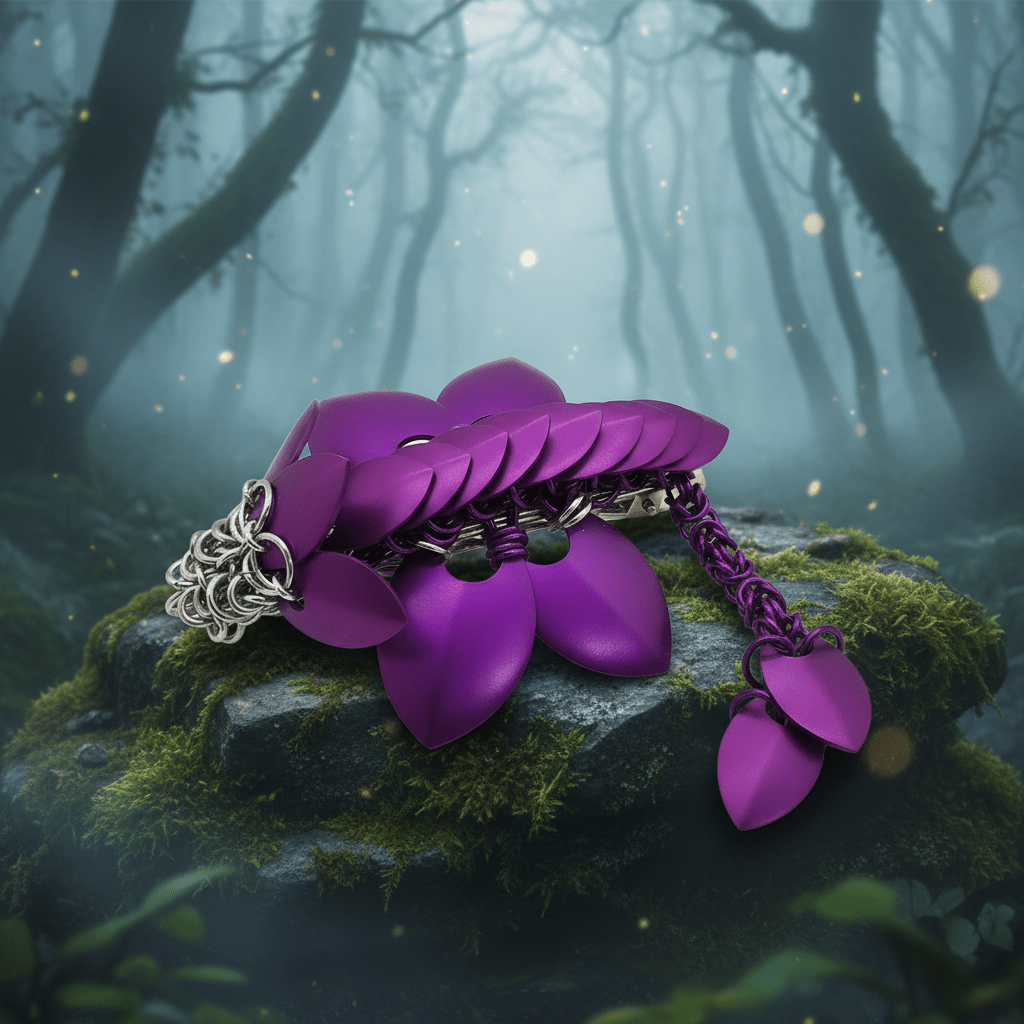 Purple & Silver Chainmail Dragon Barrette - Gray Cat Manor Designs