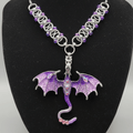 Purple & Silver Dragon Chainmail Choker | Handmade Helm Weave Statement Necklace - Gray Cat Manor Designs