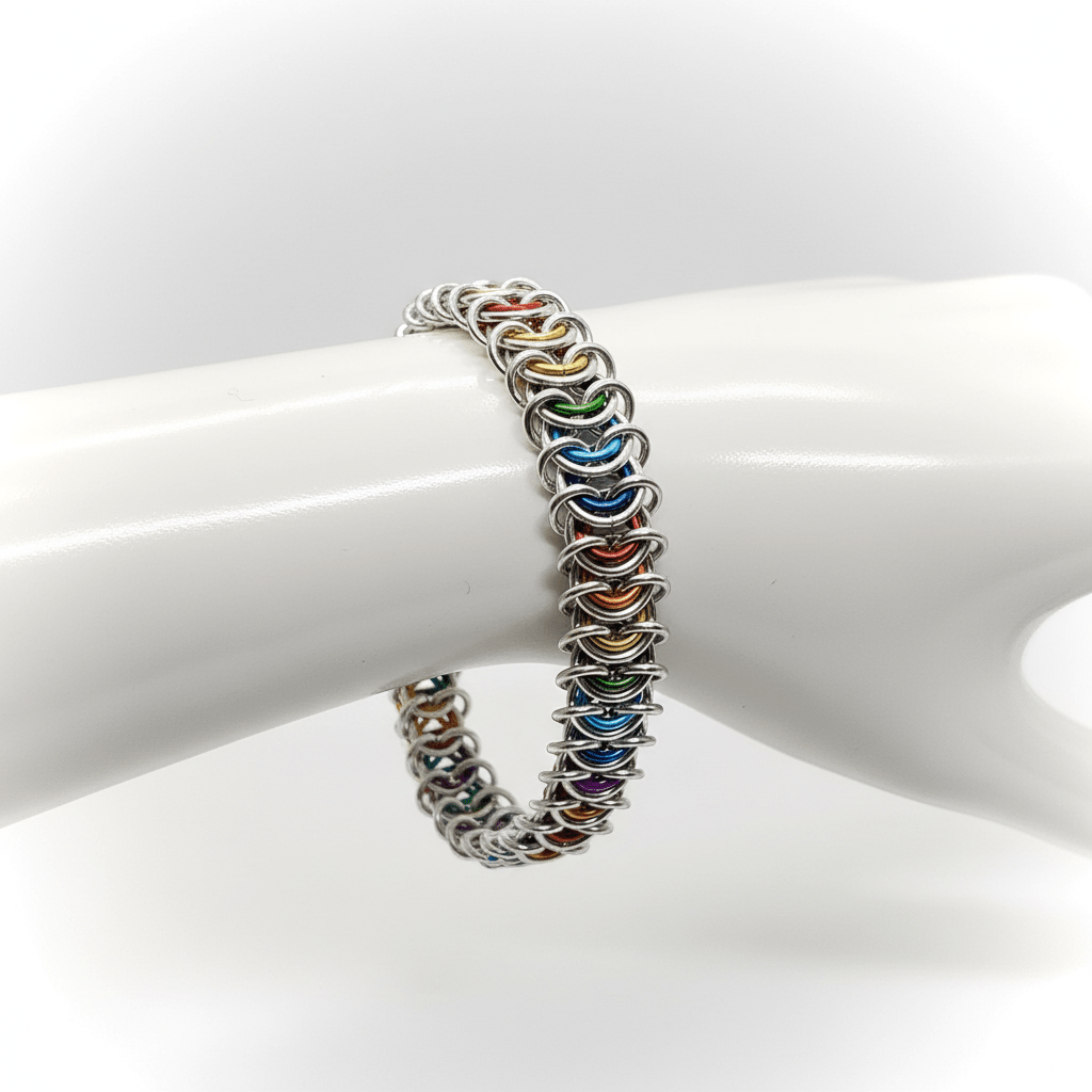 Rainbow Pride Chainmail Bracelet & Anklet | Vertebrae Weave Hypoallergenic Aluminum - Gray Cat Manor Designs