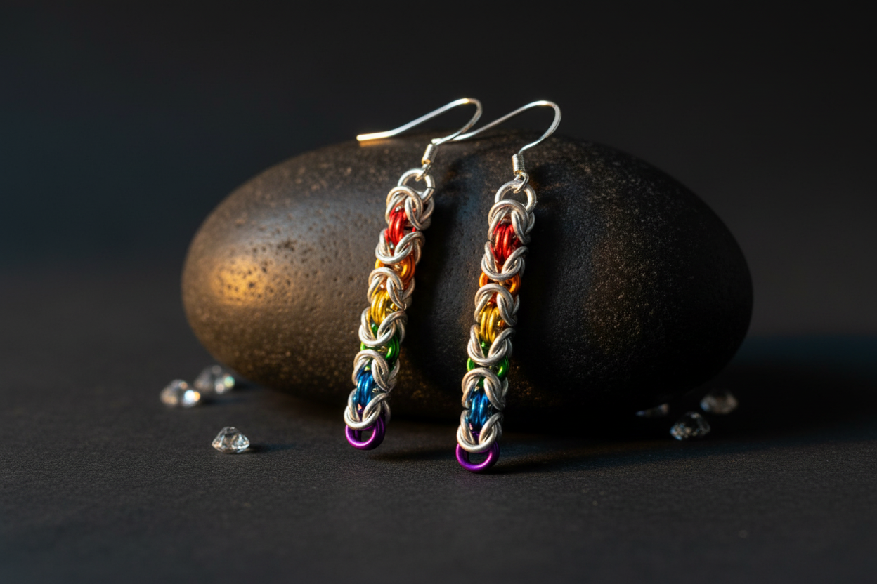 Rainbow Pride Byzantine Chainmail Earrings - new variation