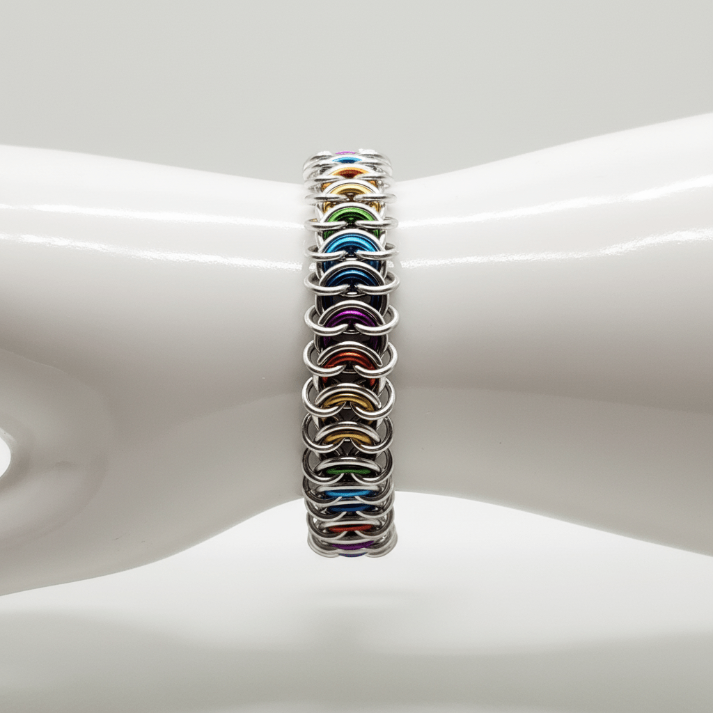Rainbow Pride Chainmail Bracelet & Anklet | Vertebrae Weave Hypoallergenic Aluminum - Gray Cat Manor Designs