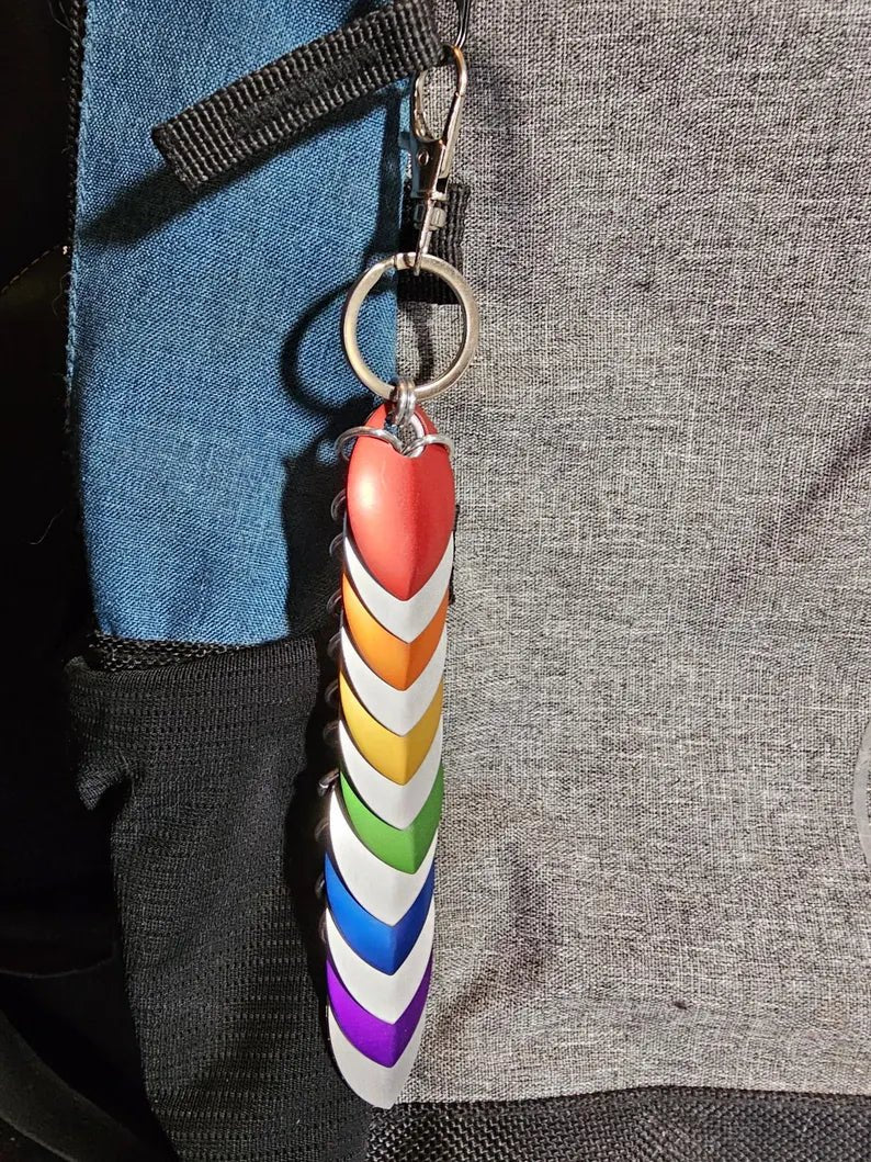 Dragon Scale Pride Flag Fidget Clacker Keychain Chainmail - Gray Cat Manor Designs