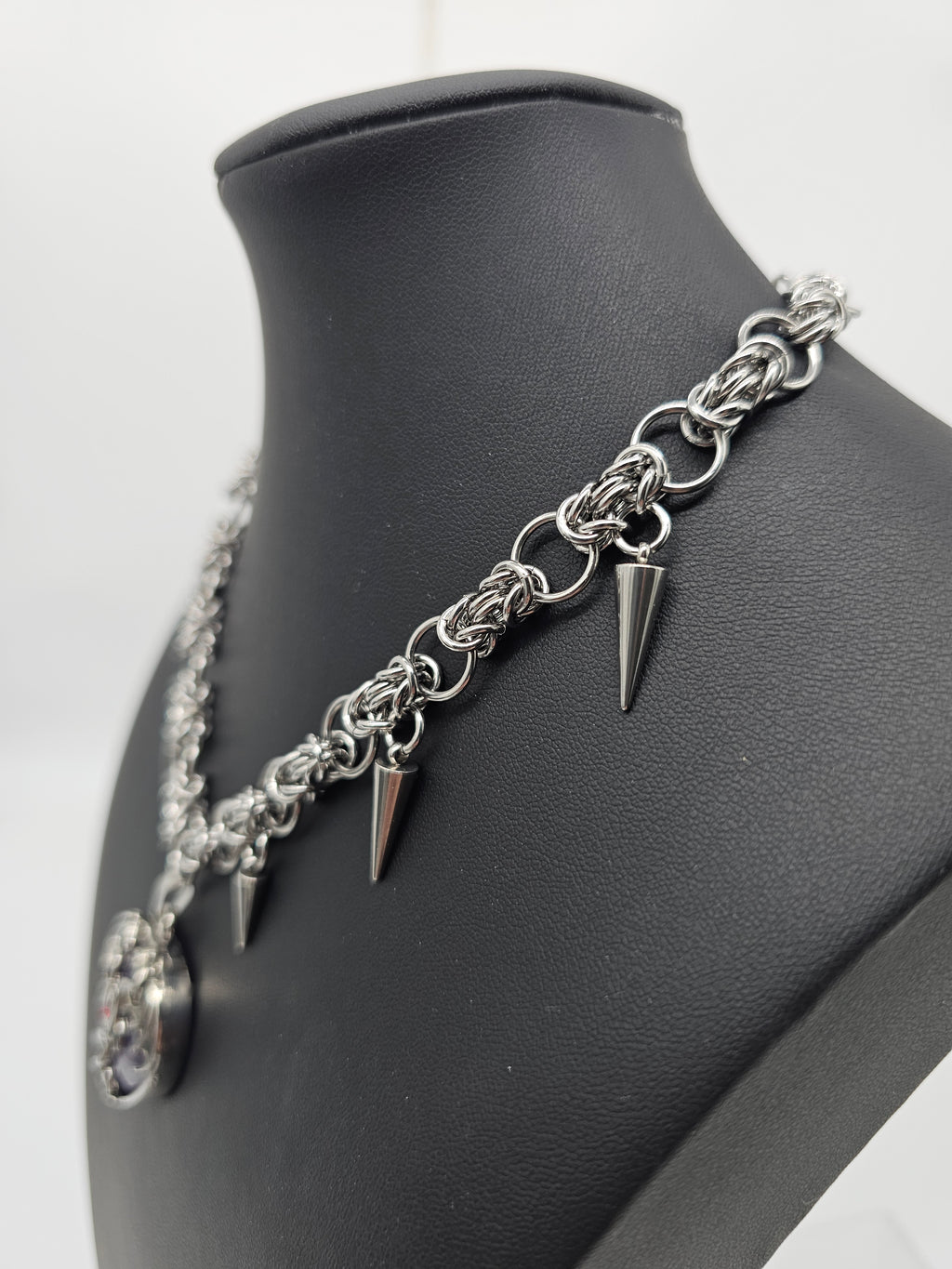 Byzantine Dragon Heart Necklace — Stainless Steel & Amethyst