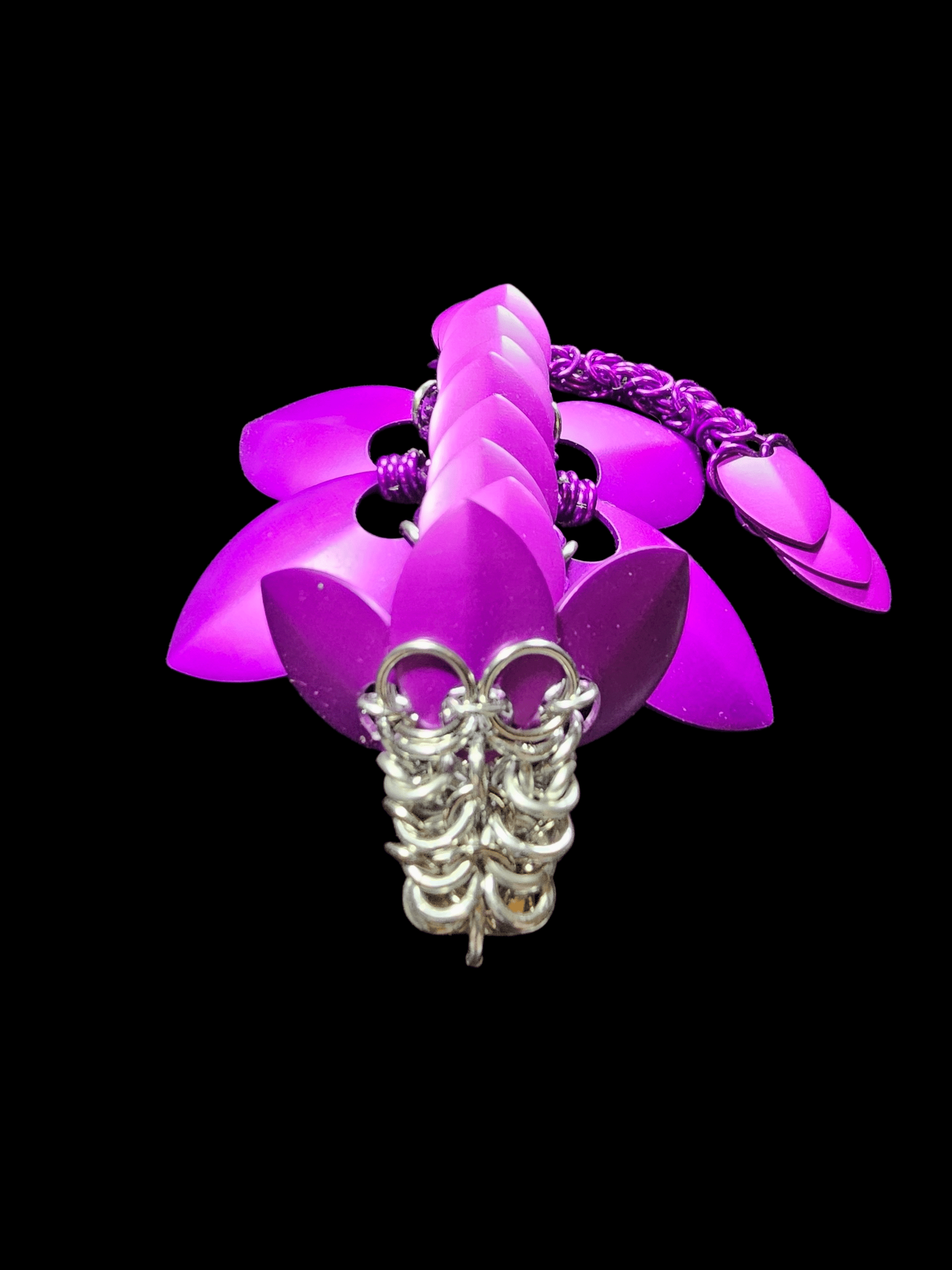 Purple & Silver Chainmail Dragon Barrette - Gray Cat Manor Designs
