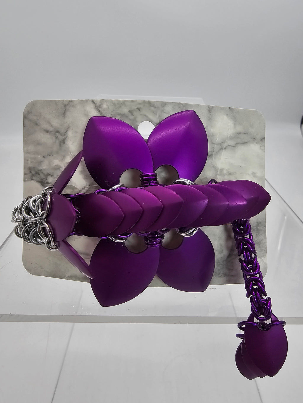 Purple & Silver Chainmail Dragon Barrette - Gray Cat Manor Designs