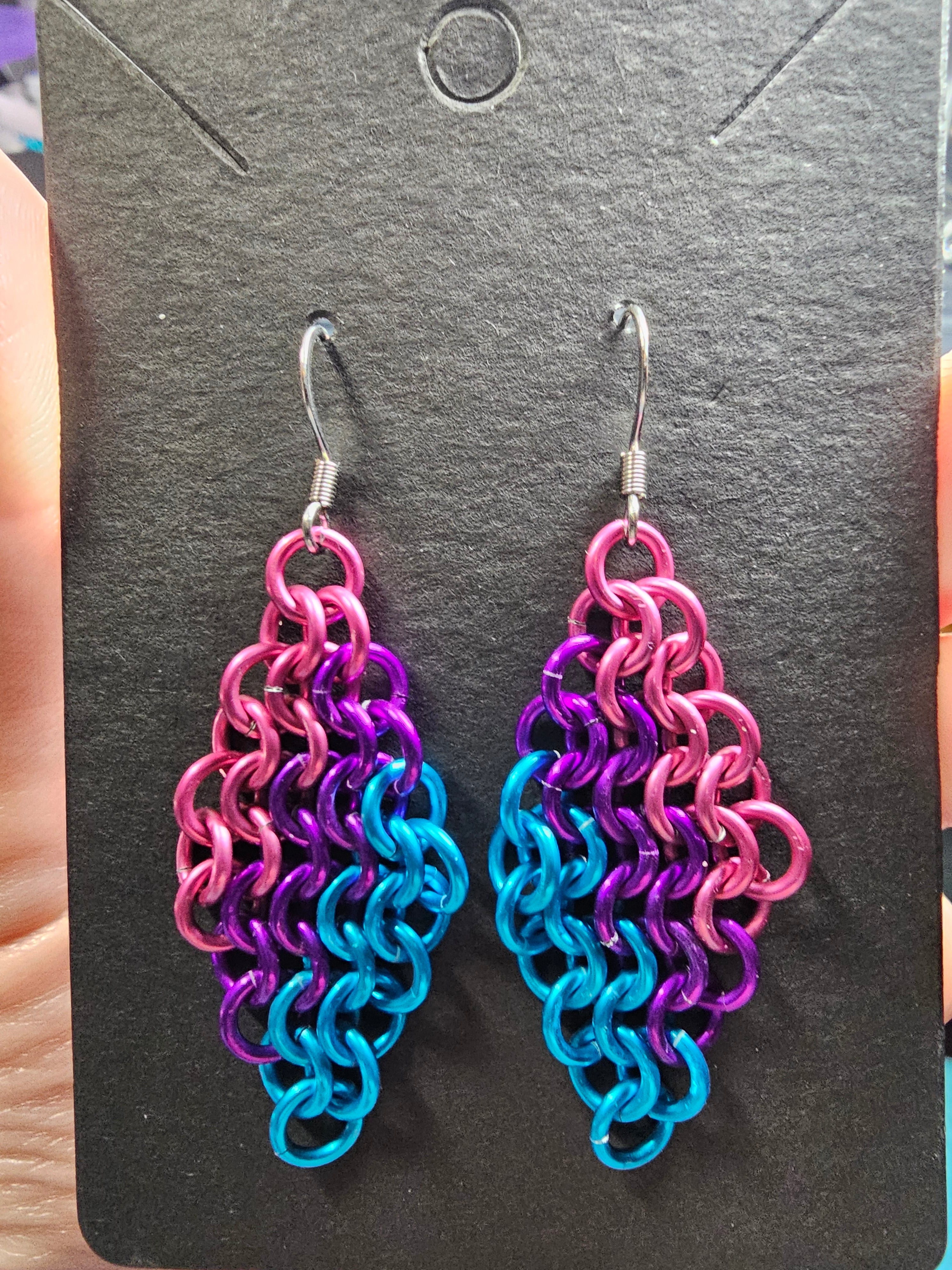 Bisexual Pride Chainmail Earrings | Anodized Aluminum LGBTQ+ Jewelry