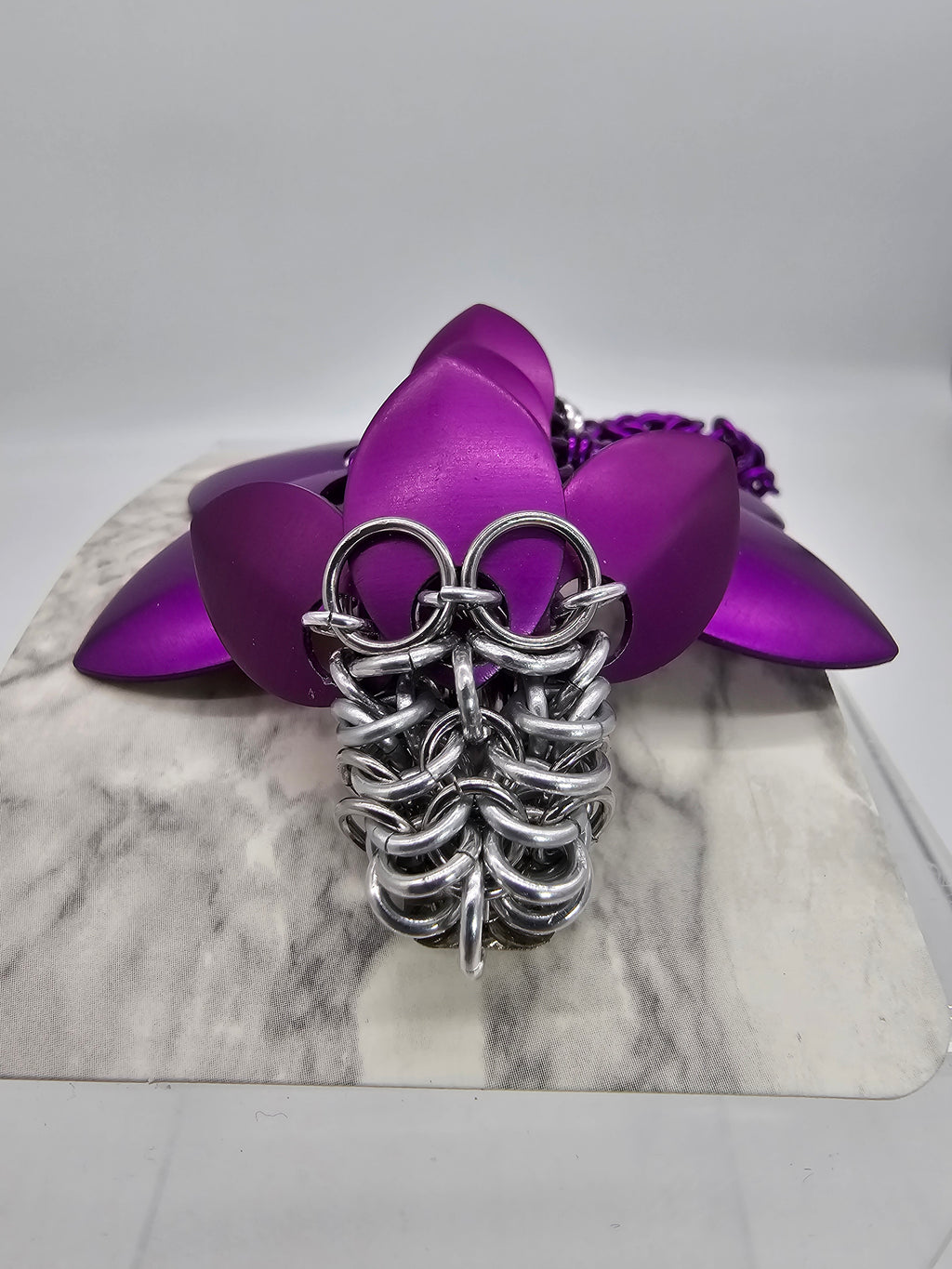Purple & Silver Chainmail Dragon Barrette - Gray Cat Manor Designs