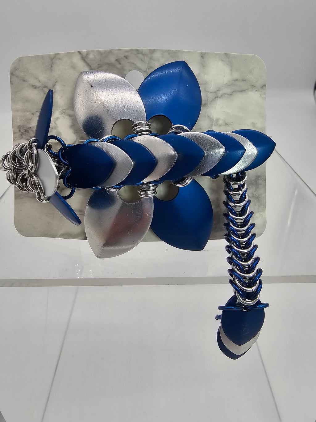 Dragon Barrette | Blue & Silver Chainmail Hair Clip - Gray Cat Manor Designs