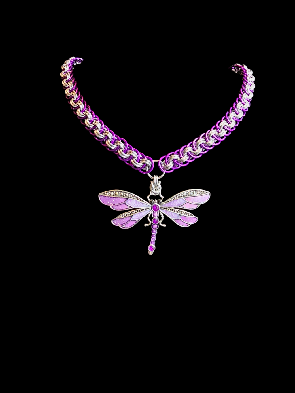 Chainmail Dragonfly Choker — Purple & Silver Viper Basket Weave