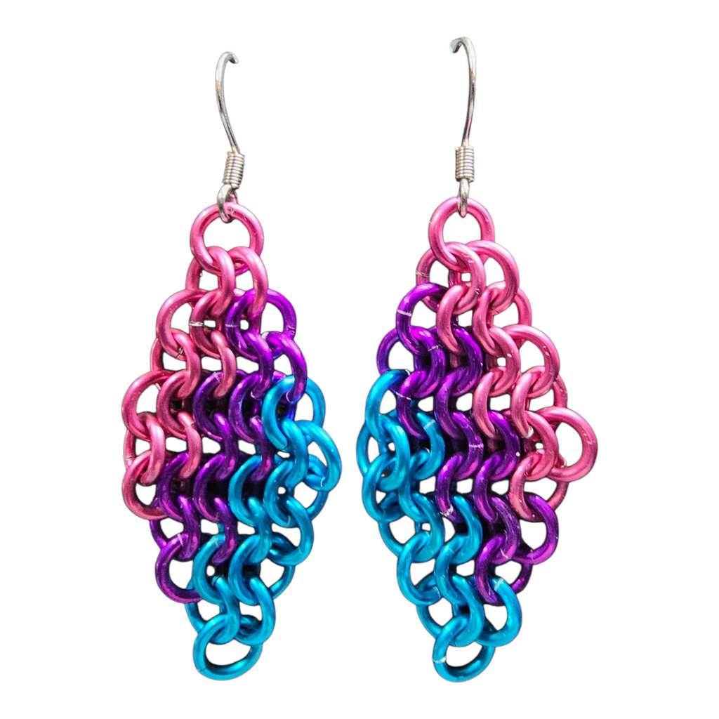Bisexual Pride Chainmail Earrings | Anodized Aluminum LGBTQ+ Jewelry