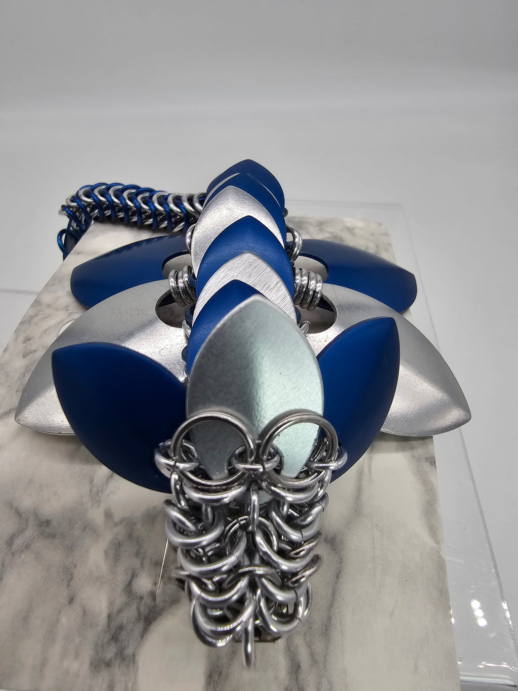 Dragon Barrette | Blue & Silver Chainmail Hair Clip - Gray Cat Manor Designs