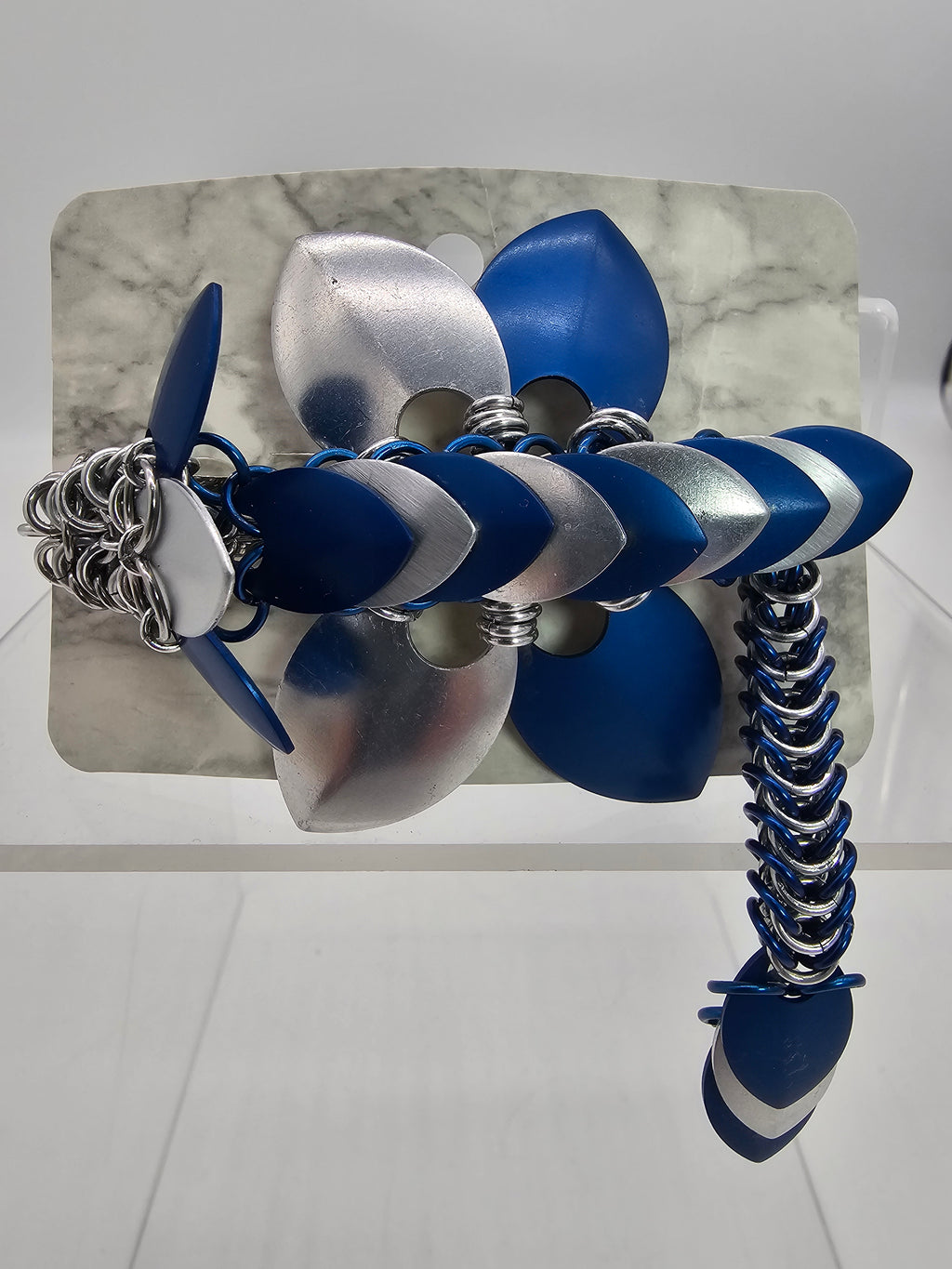 Dragon Barrette | Blue & Silver Chainmail Hair Clip - Gray Cat Manor Designs