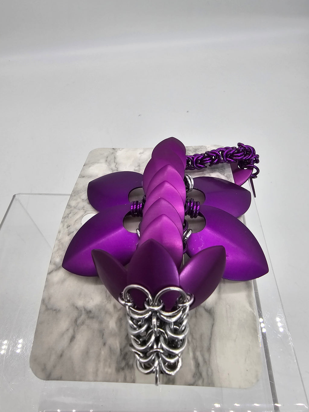 Purple & Silver Chainmail Dragon Barrette - Gray Cat Manor Designs