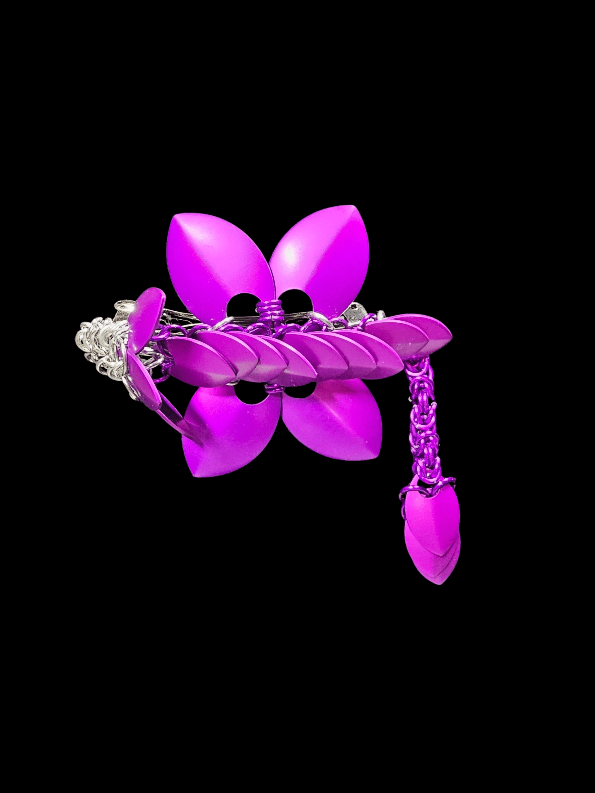 Purple & Silver Chainmail Dragon Barrette - Gray Cat Manor Designs