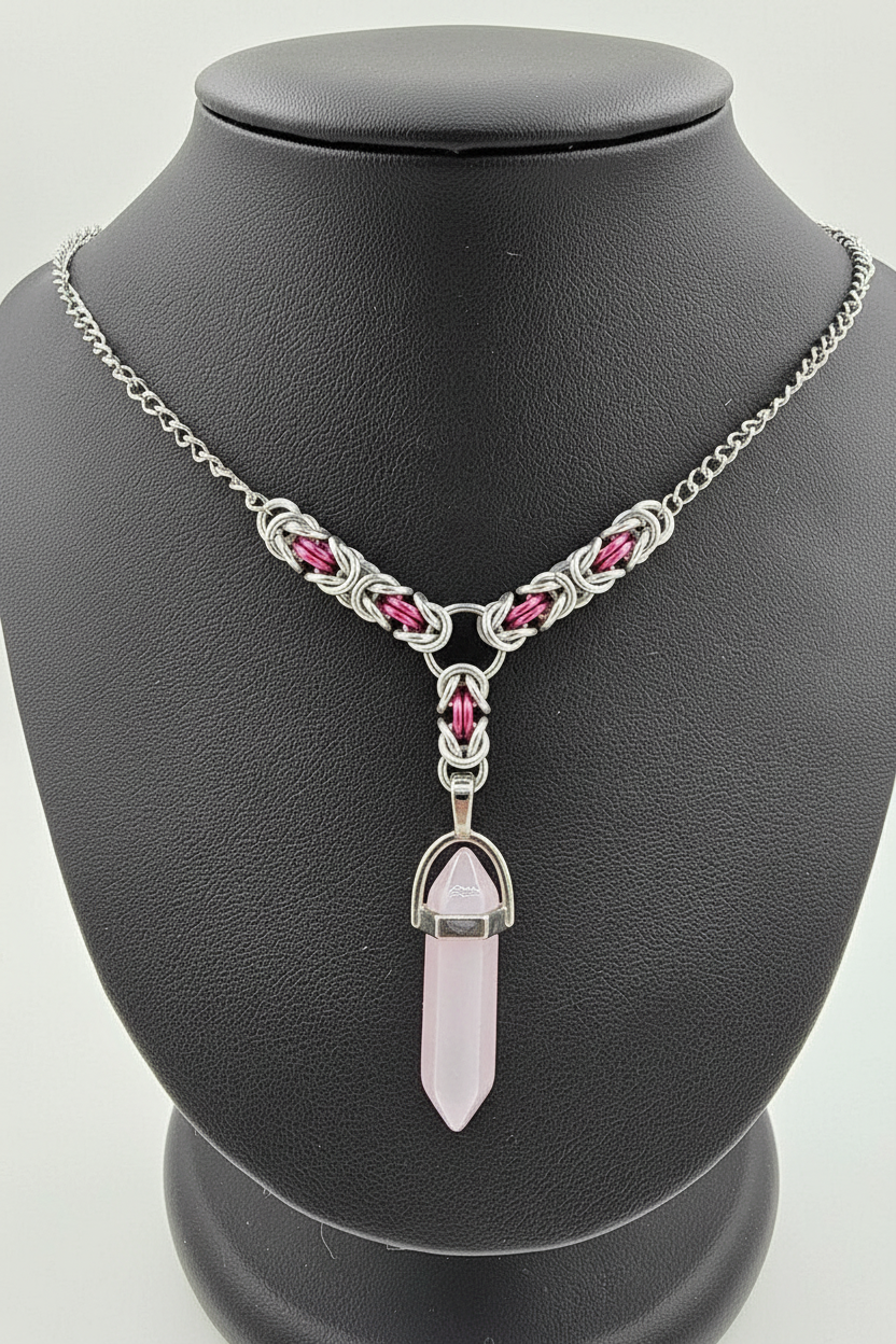Rose Quartz Byzantine Necklace - Cleaned
