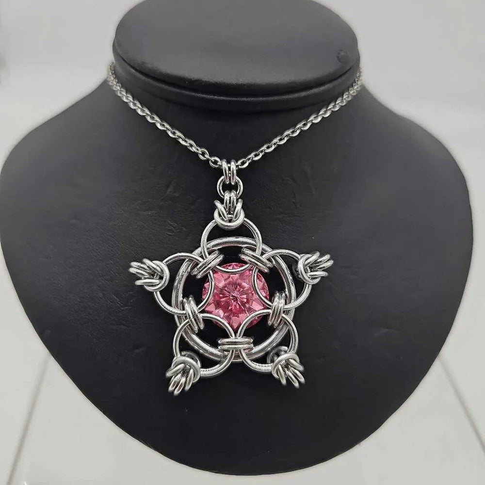 "You're a Star" Crystal Birthstone Chainmail Pendant | Handmade Medieval Witchy Necklace - Gray Cat Manor Designs