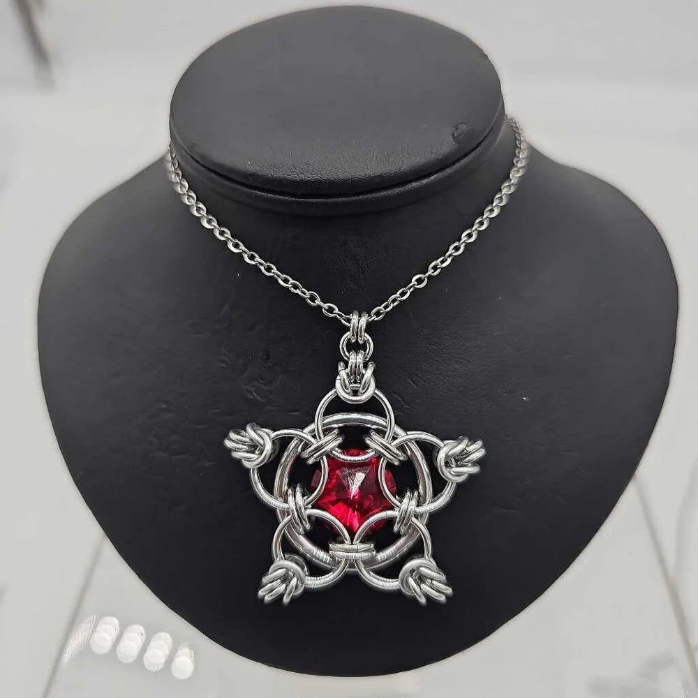 "You're a Star" Crystal Birthstone Chainmail Pendant | Handmade Medieval Witchy Necklace - Gray Cat Manor Designs