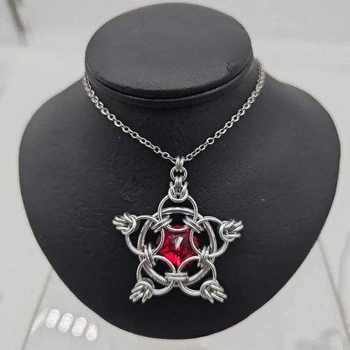 "You're a Star" Crystal Birthstone Chainmail Pendant | Handmade Medieval Witchy Necklace - Gray Cat Manor Designs