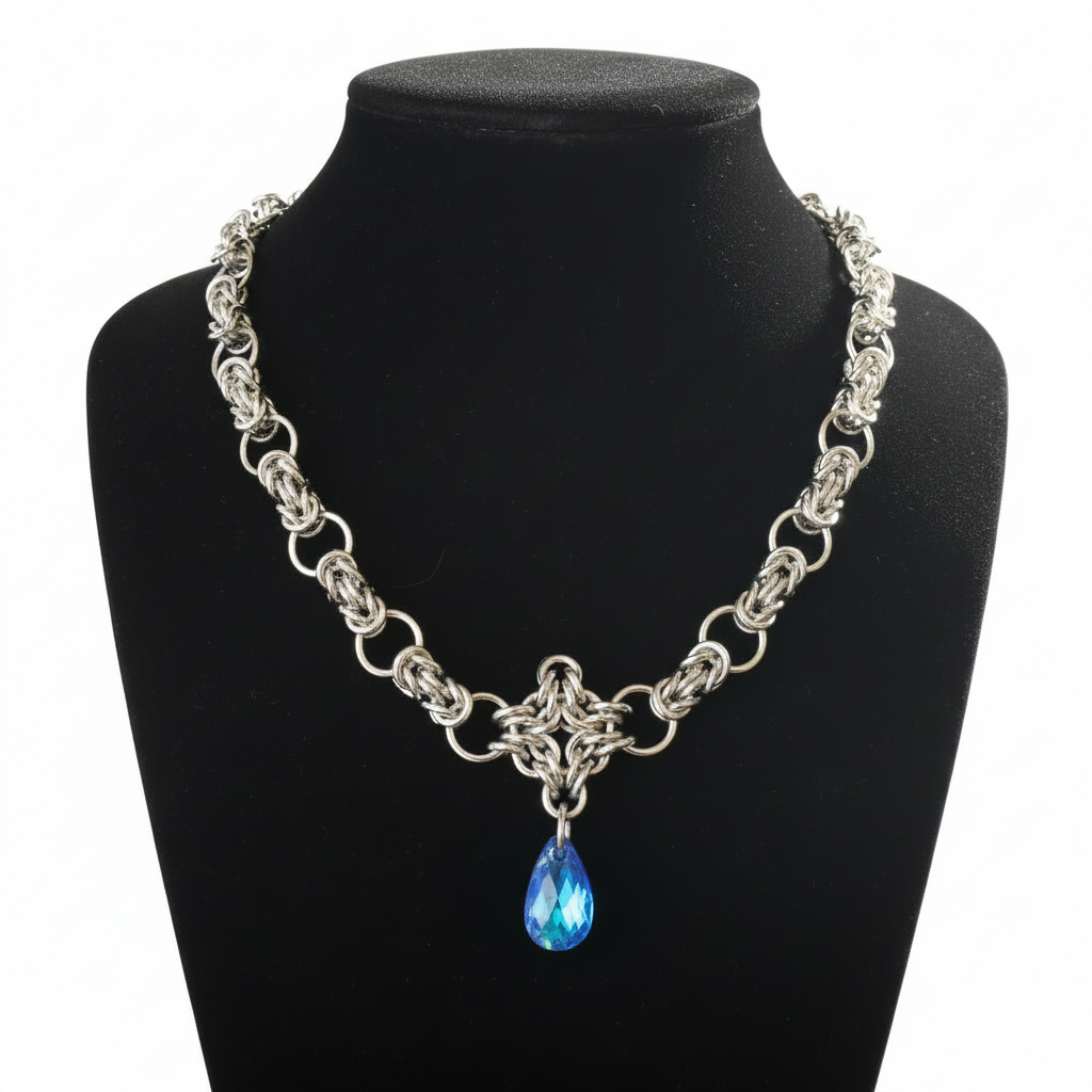 Silver Byzantine Necklace - White Background