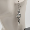 Silver Byzantine Opalite Spike Earrings on Mannequin