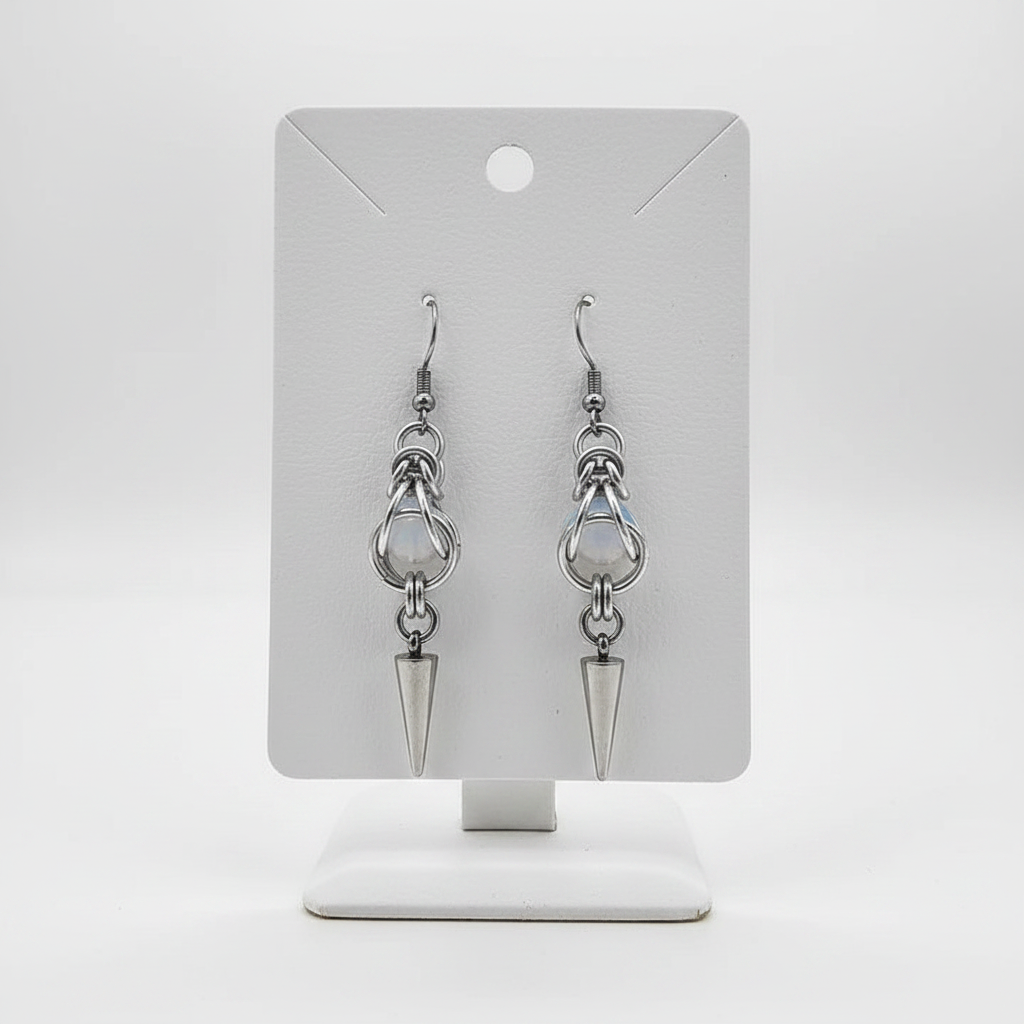 Silver Byzantine Opalite Spike Earrings