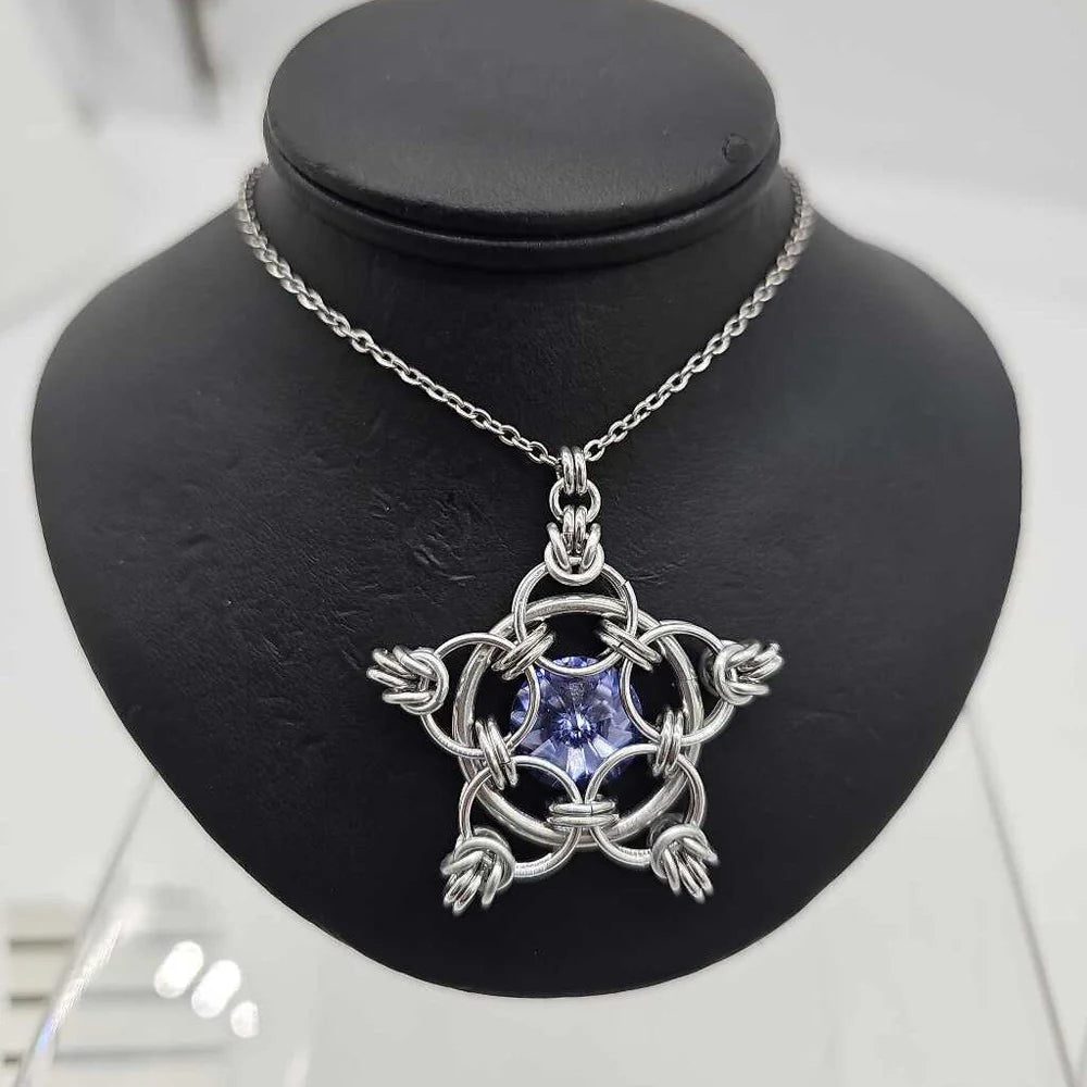 "You're a Star" Crystal Birthstone Chainmail Pendant | Handmade Medieval Witchy Necklace - Gray Cat Manor Designs