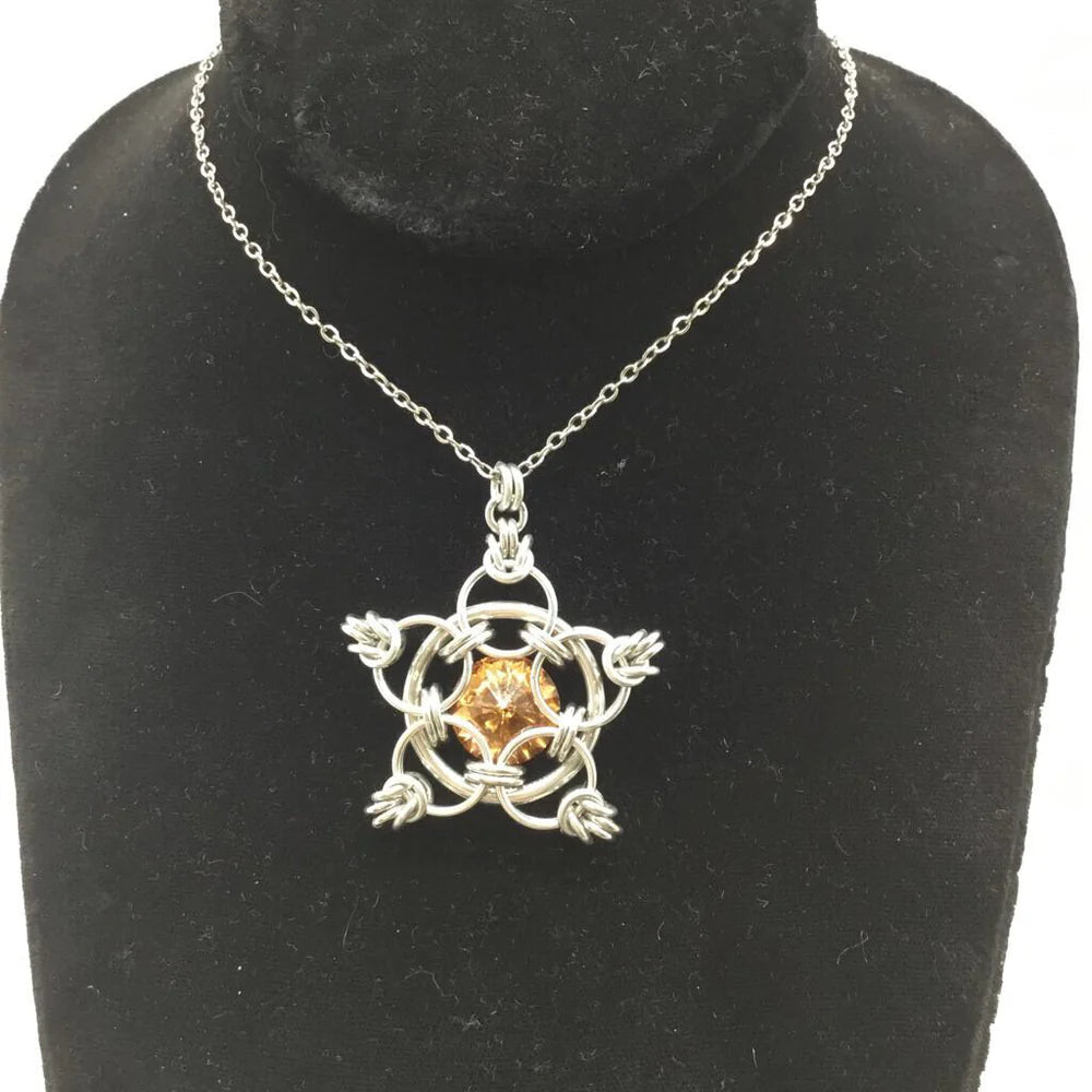 "You're a Star" Crystal Birthstone Chainmail Pendant | Handmade Medieval Witchy Necklace - Gray Cat Manor Designs