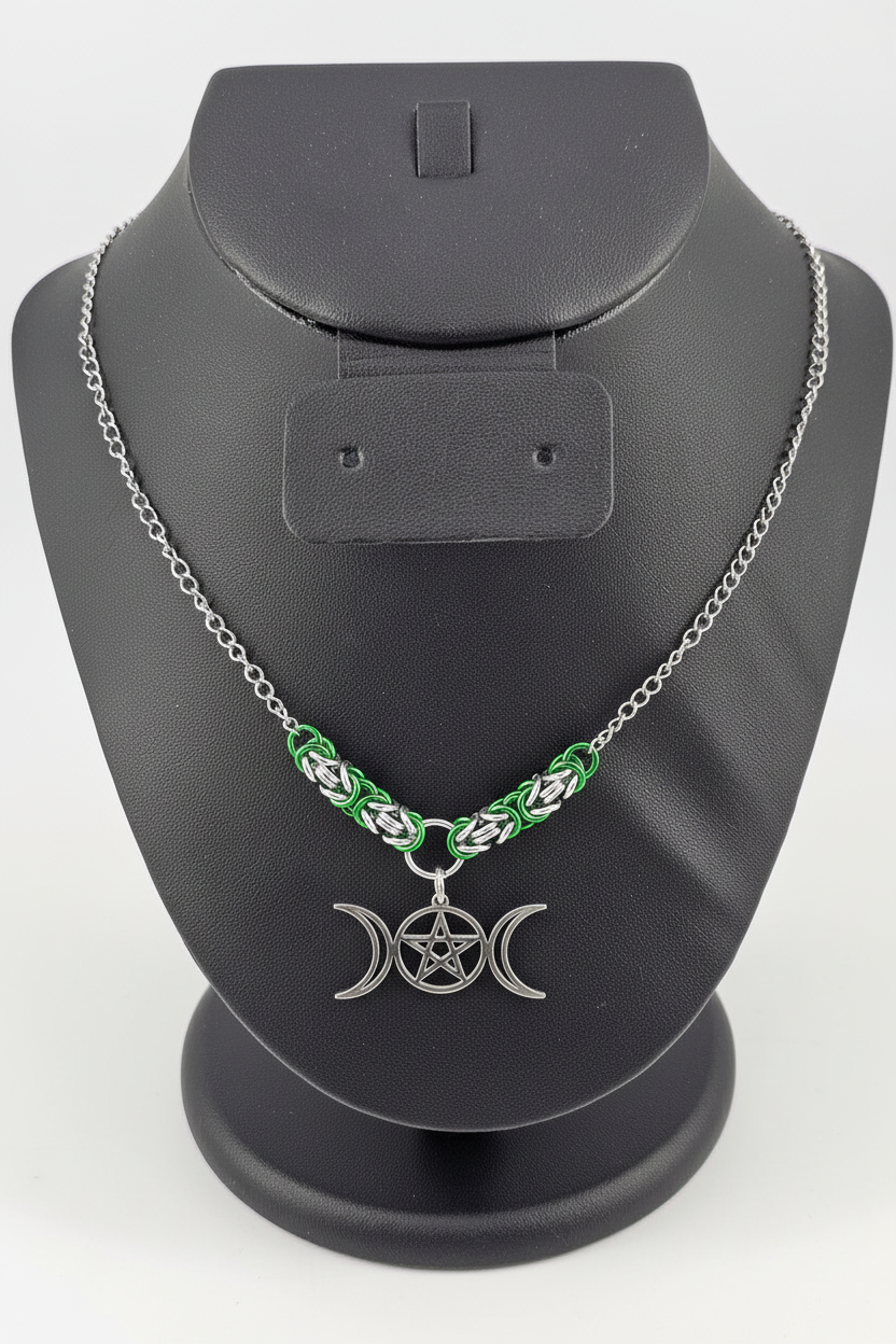 Triple Moon Pentacle Chainmail Necklace