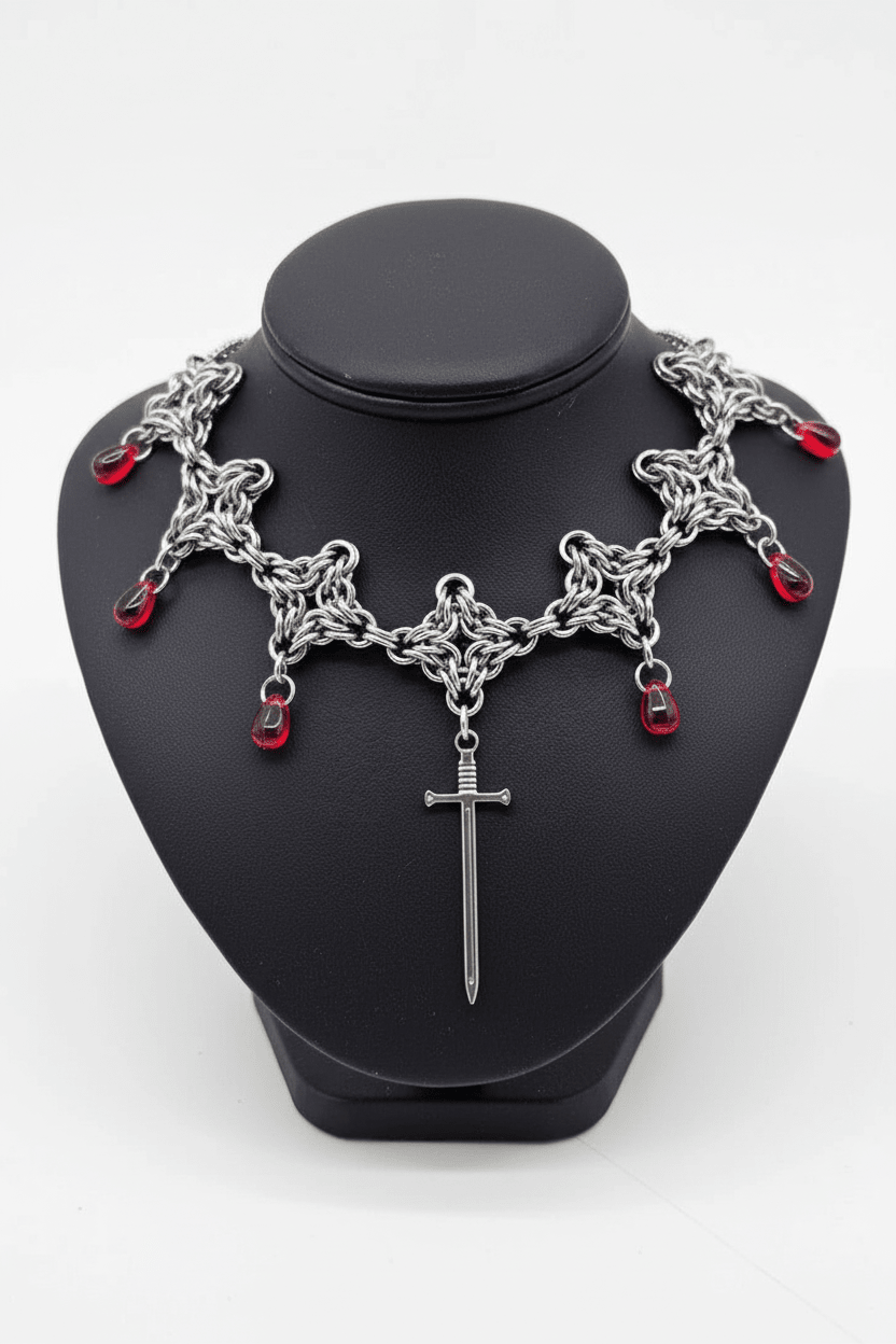 Byzantine Diamond Chainmail Choker | Stainless Steel Gothic Medieval Necklace - Gray Cat Manor Designs