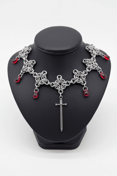 Byzantine Diamond Chainmail Choker | Stainless Steel Gothic Medieval Necklace - Gray Cat Manor Designs