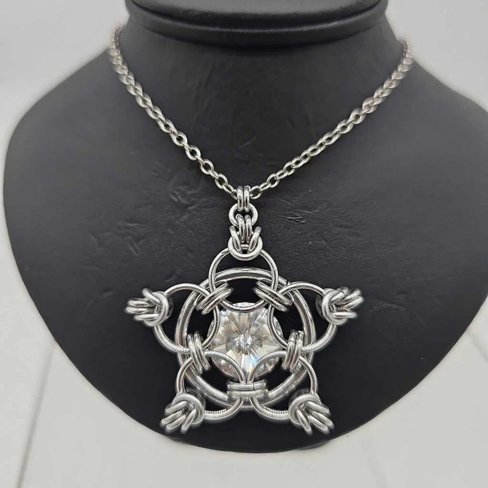 "You're a Star" Crystal Birthstone Chainmail Pendant | Handmade Medieval Witchy Necklace - Gray Cat Manor Designs
